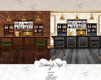 Bar scene, Bar illustration, Bar clipart, Bar background