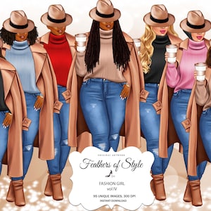 Fashion clipart, Fashion girl clipart, Denim girl clipart, Jeans girl clipart, African American clipart, Afro girls clipart