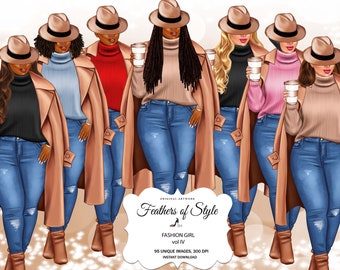 Fashion clipart, Fashion girl clipart, Denim girl clipart, Jeans girl clipart, African American clipart, Afro girls clipart