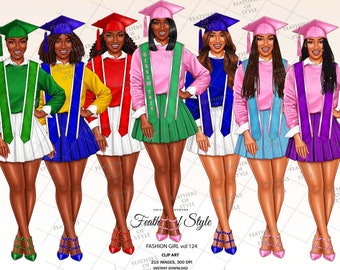 Graduation Clipart, Graduating Girl clipart, College Senior Clipart Fashion Illustrations, Students Graduation