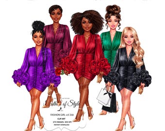 Valentine girl clipart, Boss lady clipart, Valentines Day Clipart, Valentine's Day, Shopping clipart, Fashion Illustration