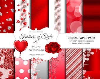 Valentines Day Digital Scrapbook, Love backgrounds, Valentine Patterns, Love Valentine Print Background