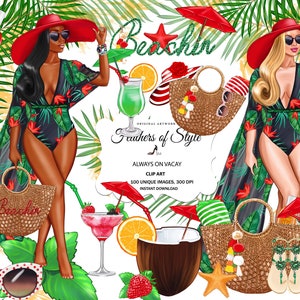Beach time clipart, Summer girls clipart, Beach Girls clipart, Fashion girl clipart, Swimwear girl clipart, Afro girls clipart