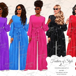 Fashion girl clipart, Fashion illustration, Smart girl clipart, Fashionable women clipart, African American clipart, Afro girls clipart