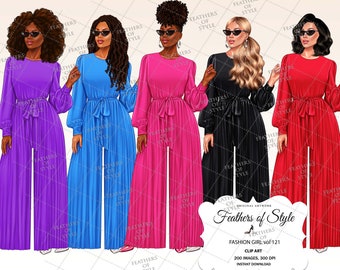 Fashion girl clipart, Fashion illustration, Smart girl clipart, Fashionable women clipart, African American clipart, Afro girls clipart