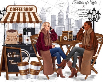 Kaffee Mädchen Clipart, Kaffee Clipart, Kaffee Liebhaber Clipart, Kaffee Planer, Mode-Illustration, Coffee Shop Clipart
