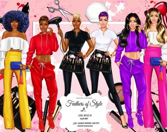 Girl Boss clipart Hairstylist clipart Hairdresser clipart Make-up artist clipart Career Girl clipart Fashion girls clipart Afro Girls