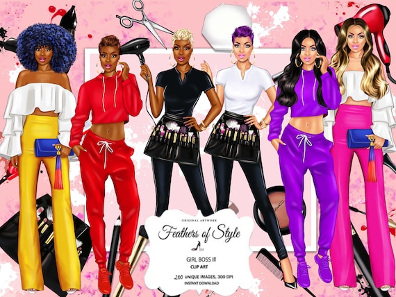 Girl Boss clipart Hairstylist clipart Hairdresser clipart Make-up artist clipart Career Girl clipart Fashion girls clipart Afro Girls