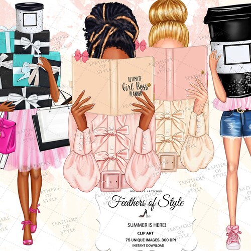 Shopping Girls Clipart Planner Girl Clipart City Girls - Etsy