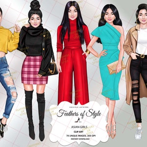 Asian girls clipart, Asian clipart, Asian illustration, Oriental girls clipart, Girls clipart, Fashion illustration