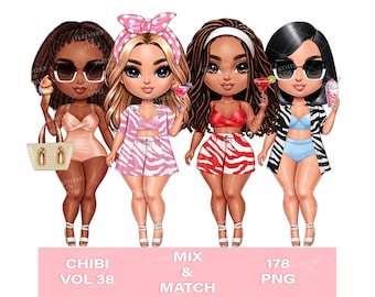 Summer Chibi doll clipart, Beach Chibi doll clipart, Ice cream Chibi girl clipart, Boss Babe chibi clipart, Boss Chibi clipart