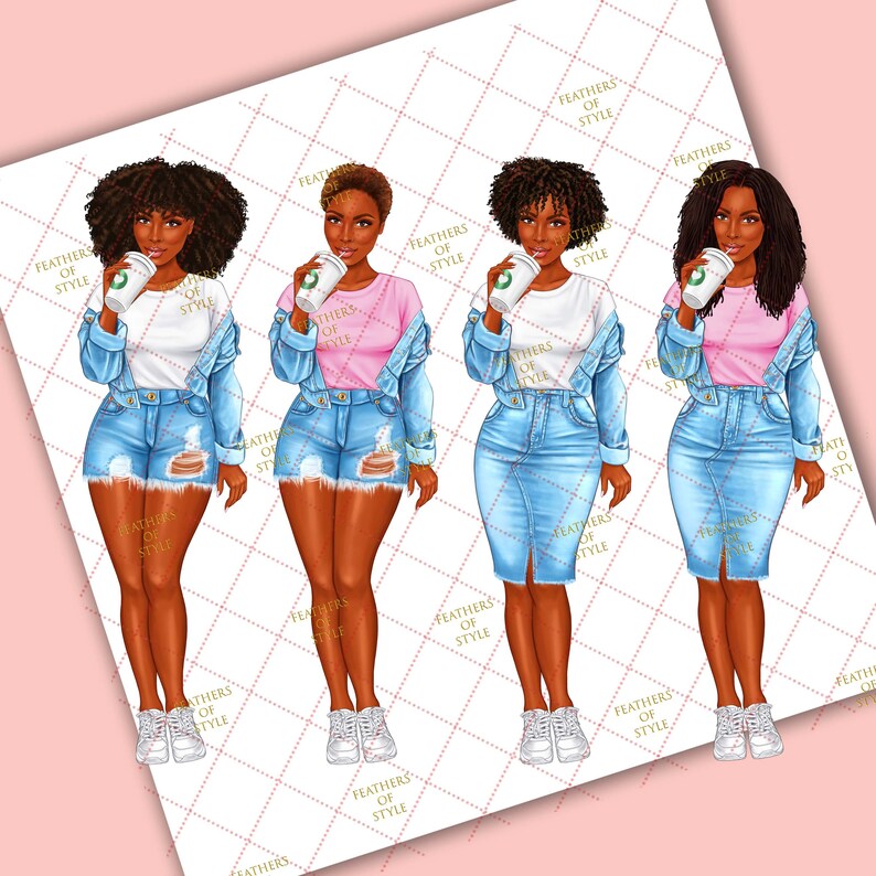 Denim girl clipart Denim clipart Fashion girl clipart Jeans Etsy México