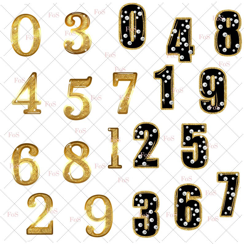 Glitter numbers clipart sparkle numbers clipart pearl numbers gold