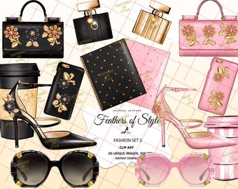 Fashion accessories clipart, Fashion clipart, Fashion Illustration, Fashion set clipart, Bag clipart, Shoe clipart, Pink planner clipart