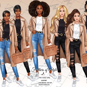 Denim girl clipart, Fashion clipart, Fashion girl clipart, Jeans girl clipart, African American clipart, Afro girls clipart