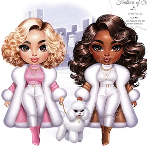 Hiver Chibi poupée clipart, png de poupée Chibi, fourrure fille Chibi clipart, clipart chibi Boss Babe, mode Chibi Clipart, clipart Boss Chibi