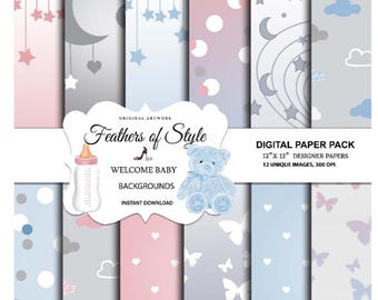 Nursery Basic Papers, Nursery Patterns, Nursery Digital Paper, Pastel pink papers, Pastel Patterns, Pastel Colors