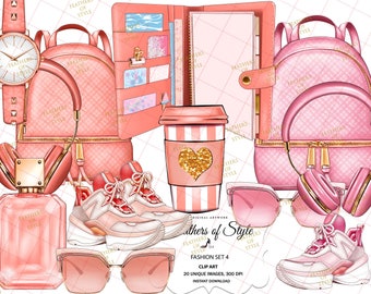 Fashion accessories clipart, Sport accessories clipart, Fashion set clipart, Bag clipart, Shoe clipart, Pink planner clipart