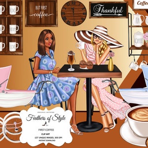Fille de café Clipart café Amateur de café Planificateur de café Illustration de fille de mode Clipart café