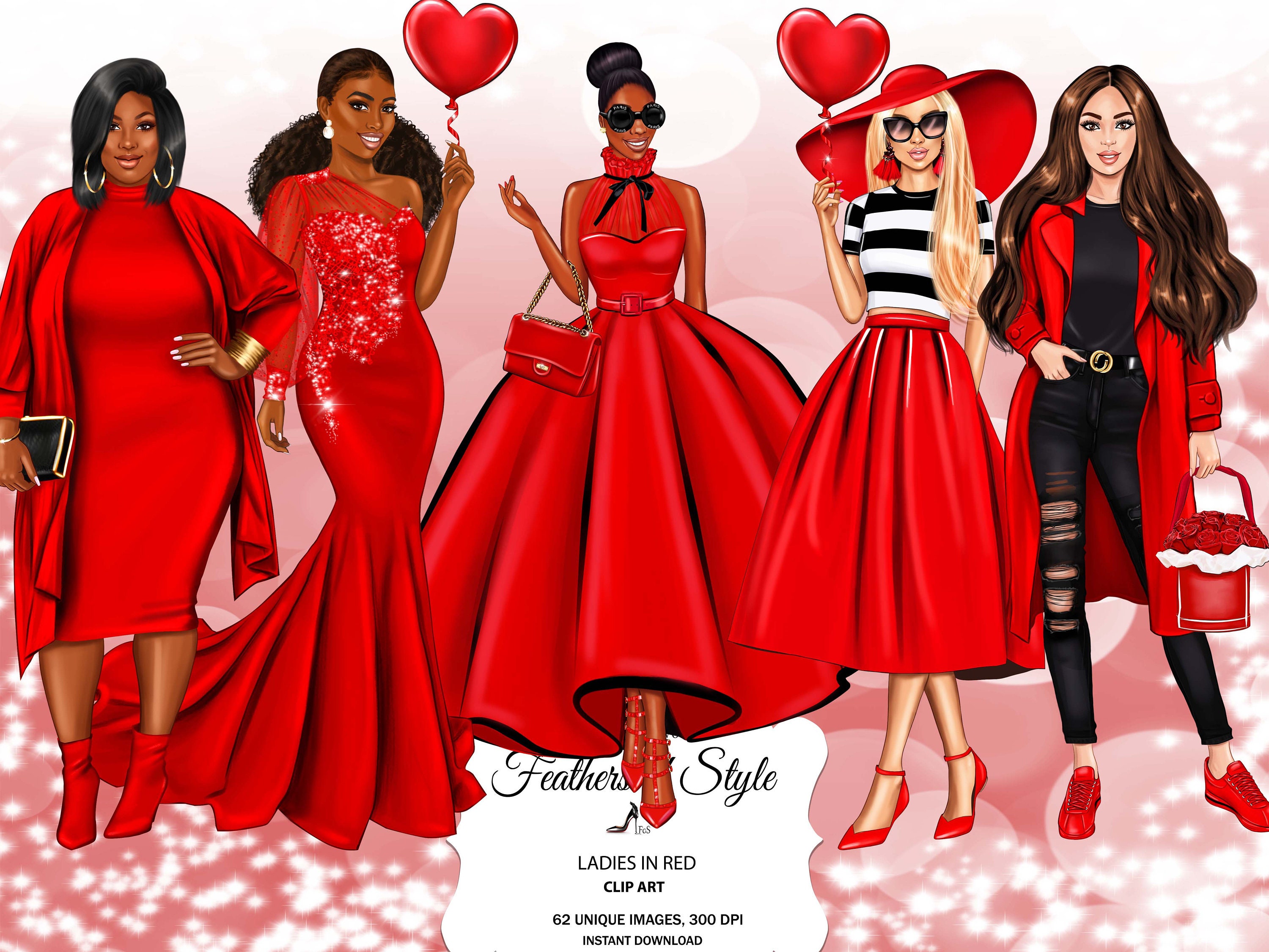 caldera Afirmar Increíble Fashion Girls Clipart the Lady in Red Clipart Women in Red - Etsy