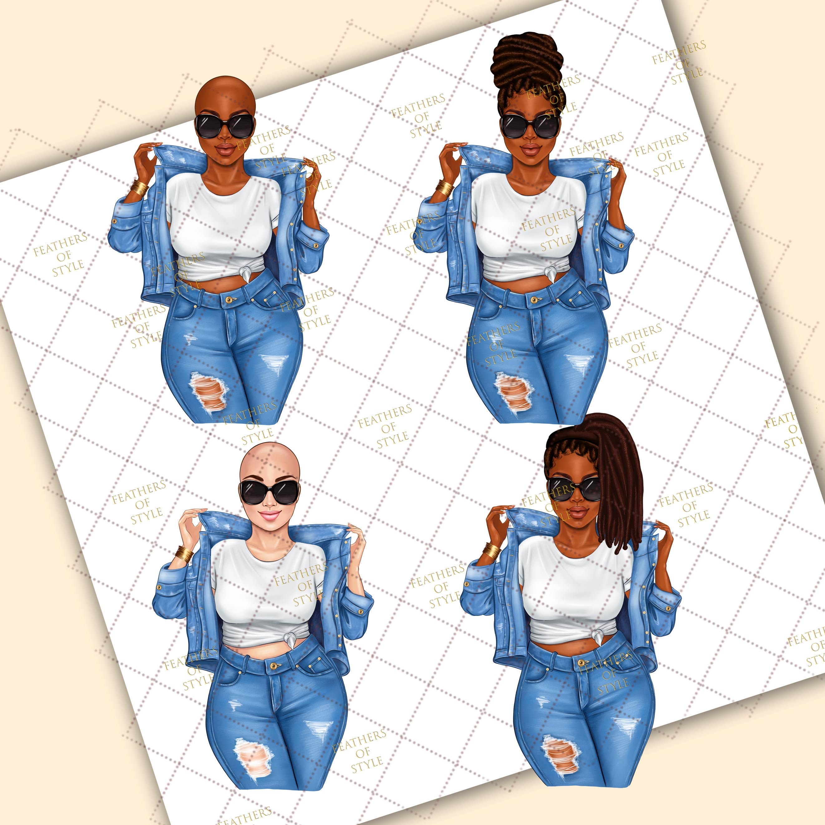 Summer girl clipart, Fashion girl clipart, Jeans Girl Clipart, Afro ...