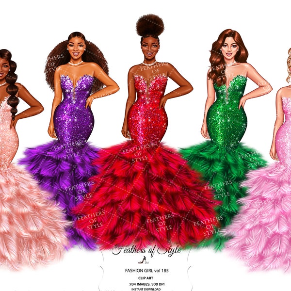 Princess clipart, Prom girl clipart, Debutante girl clipart, Fashion Girl, Fashion illustration, African American girl clipart