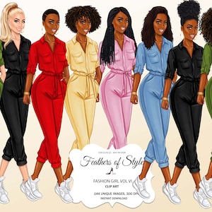 Fashion girl clipart, Fashion illustration, Casual girl clipart, Fashionable women clipart, African American clipart, Afro girls clipart