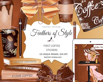 Girl Boss Planner Cliparts, Planner stickers, Brown color Cliparts, Bow Paperclips, Coffee clipart, Planner clipart, Stack of books clipart