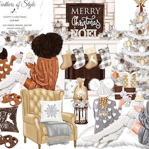 Clipart di Natale Elementi di Natale Clipart di Natale Clipart di inverno Clipart di vacanze Decorazioni di Natale Ornamenti Clipart afroamericani