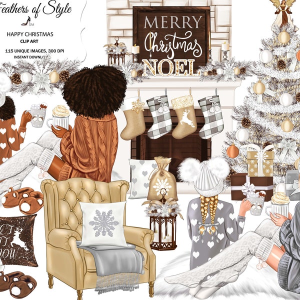 Christmas Clipart Xmas Elements Xmas Clipart Winter clipart Holiday clipart Christmas Decorations Ornaments African American clipart