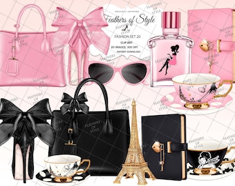 Fashion accessories clipart, Paris Clipart, Fashion clipart, Fashion Illustration, Fashion set clipart, Bag clipart, Pink planner clipart