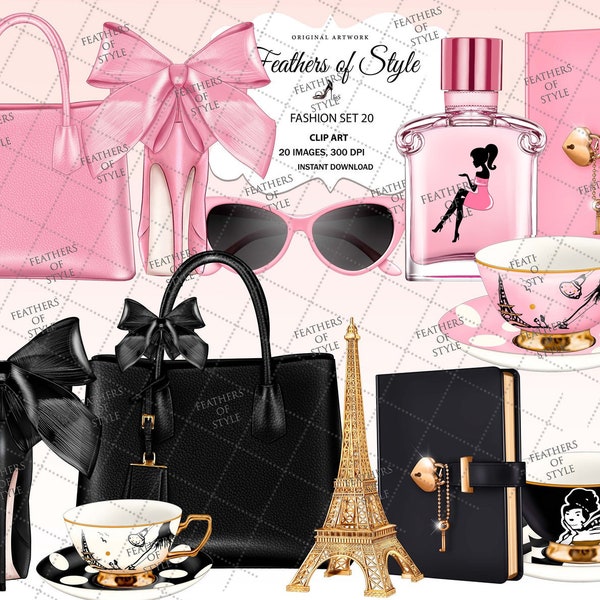 Fashion accessories clipart, Paris Clipart, Fashion clipart, Fashion Illustration, Fashion set clipart, Bag clipart, Pink planner clipart