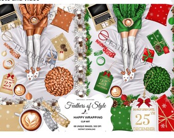Christmas Clipart, Xmas Elements, Xmas Clipart, Winter clipart, Holiday clipart, Christmas Decorations, African American clipart