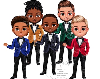 Tuxedo chibi clipart Chibi Man clipart Chibi Boyfriend clipart, Chibi Boy clipart, Smoking chibi clipart, Chibi African American man clipart