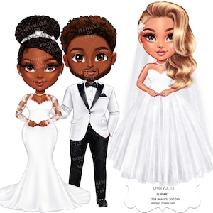 Chibi Wedding Clipart, Chibi Bride Clipart, Chibi Couple Clipart, Chibi Wedding illustration, Chibi Bride and Groom clipart