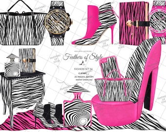 Fashion accessories clipart, Zebra print clipart, Fashion clipart, Fashion set clipart, Fashion Illustration, Bag clipart, Shoe clipart