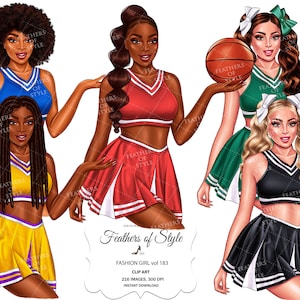 Cheerleaders Clipart, Sports Team Clipart, Girl team clipart, Planner Girl Clipart, Afro girls clipart