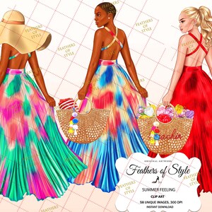 Summer clipart, Beach clipart, Summer girl clipart, Summer Illustration, Beach going clipart, Afro girl clipart,