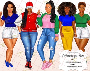 Sorority clipart, Sisterhood clipart, Girl Boss Fashion, Afro girls clipart, Fashion clipart, African American clipart, Afro woman clipart