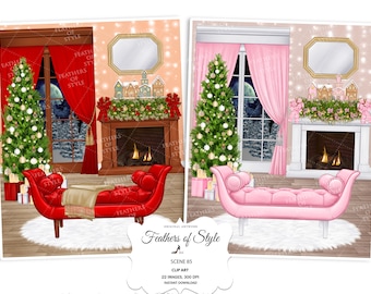 Christmas house scene, Christmas house illustration, Christmas clipart, Holiday clipart, Christmas scene, House background, House clipart