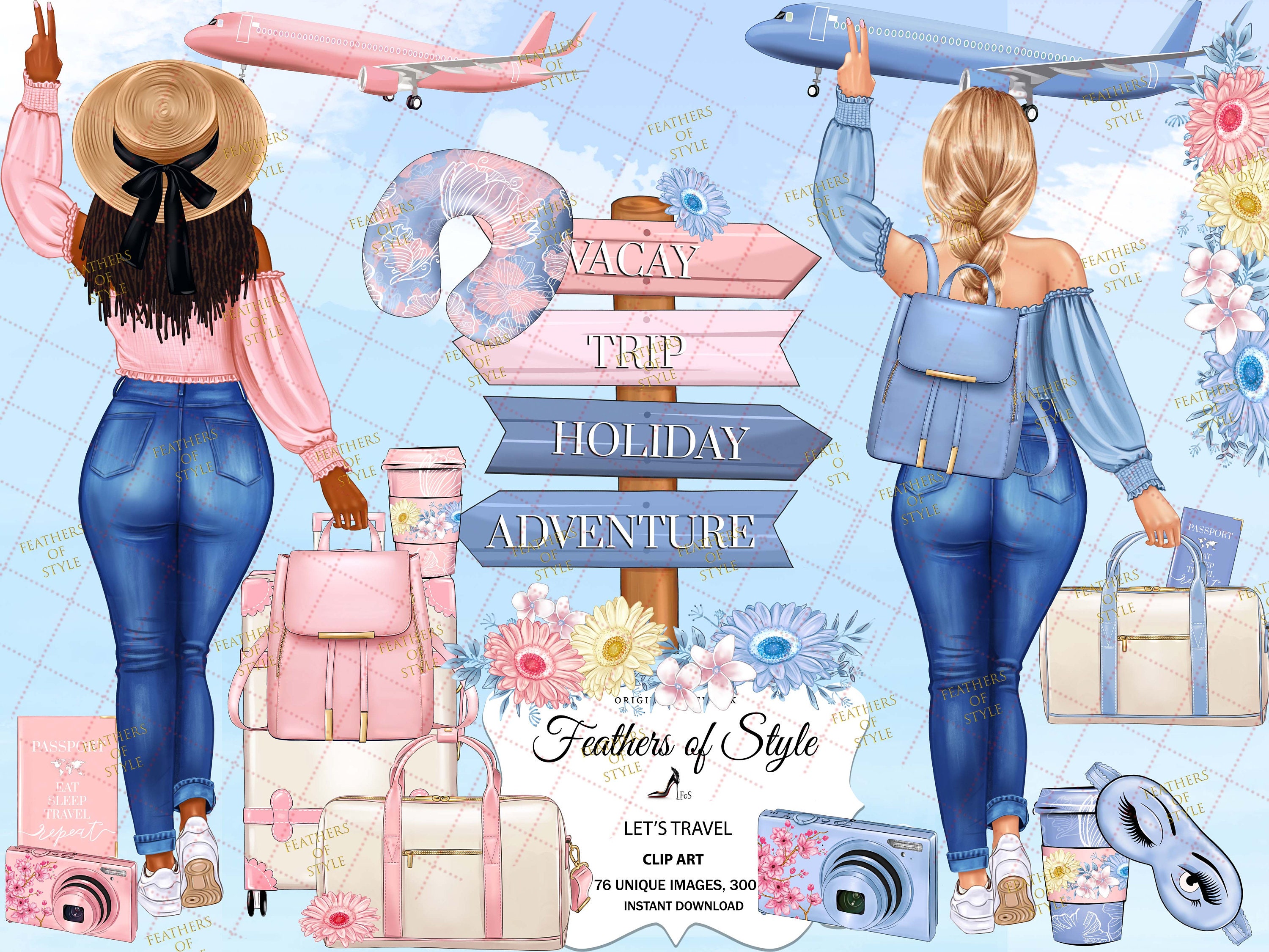 Travel girl clipart Travel clipart Fashion clipart Suitcase Etsy.de