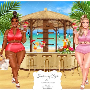 Summer girls clipart, Beach Girls clipart, Beach bar clipart, Swimwear girl clipart, Afro girls clipart, Fashion Clipart