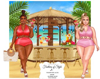 Summer girls clipart, Beach Girls clipart, Beach bar clipart, Swimwear girl clipart, Afro girls clipart, Fashion Clipart