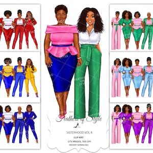 Sorority clipart, Sisterhood clipart, Lady boss clipart, Afro girls clipart, Girl Boss Fashion, Fashion clipart, African American