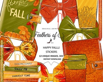 Autumn Planner Cliparts, Planner Illustration, Planner stickers, Planner Bow Clips, Coffee clipart, Fall Clipart, Fall Planner