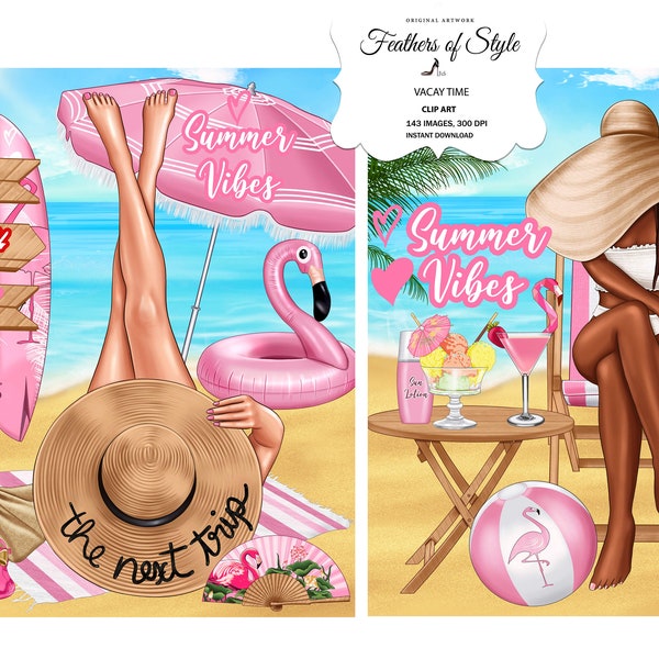 Sommer Mädchen Clipart, Vacay Clipart, Strand Clipart, Sommer Clipart, Strand Mädchen Clipart, African American Clipart, Afro Mädchen Clipart