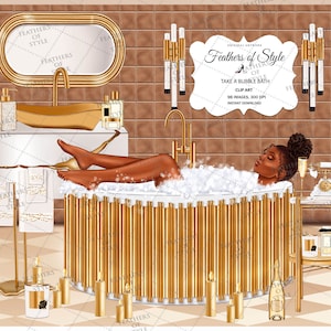 Bathroom clipart, Spa girl clipart, Bath clipart,  Relax clipart, Wellness clipart, Self care clipart, Beauty clipart, Afro girl clipart