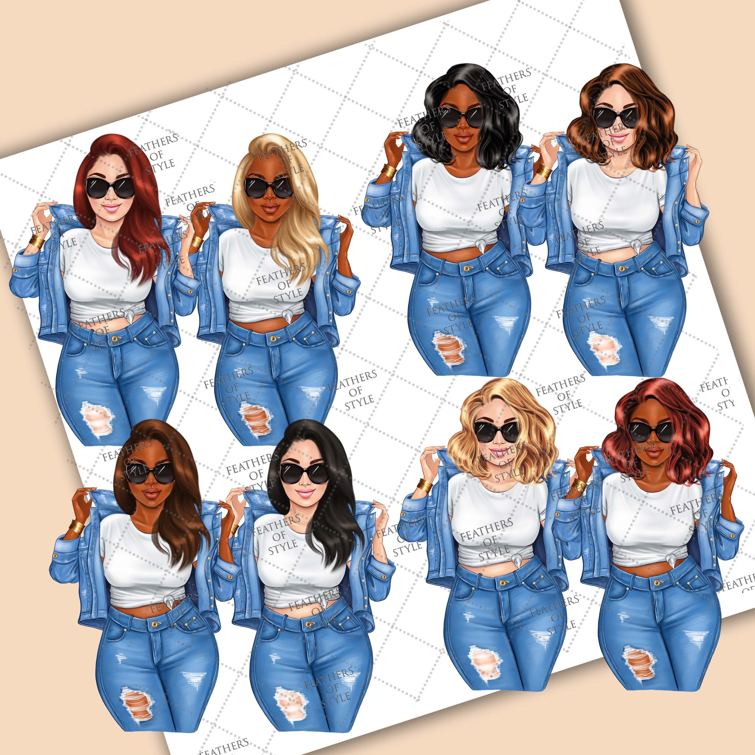 Denim girl clipart Curvy girl clipart Fashion girl clipart Etsy