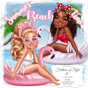 Summer Chibi doll clipart, Beach Chibi doll clipart, Vacation Chibi girl clipart, Boss Babe chibi clipart, Boss Chibi clipart