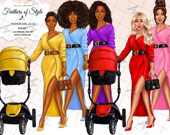 Imágenes prediseñadas de chica de moda, imágenes prediseñadas de madre, ilustración de moda, imágenes prediseñadas de jefa, imágenes prediseñadas afroamericanas, imágenes prediseñadas de chicas afro